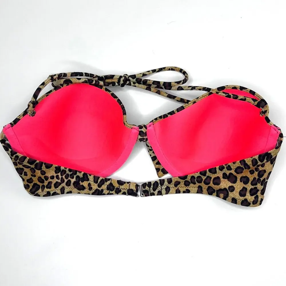 Victoria's Secret Swim Size 34C Cheetah Print Halter Bikini Top